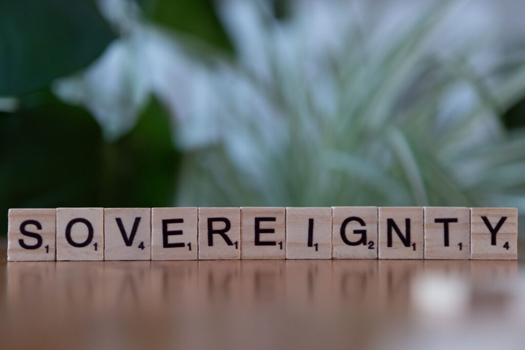 IA souveraine française 2026 : l’heure de vérité Wooden Scrabble tiles spelling out 'Sovereignty' on a blurred natural background.